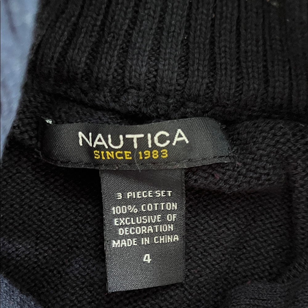 Nautica Red and Navy Striped Sweater with Checkered Shirt - Picture 5 of 7